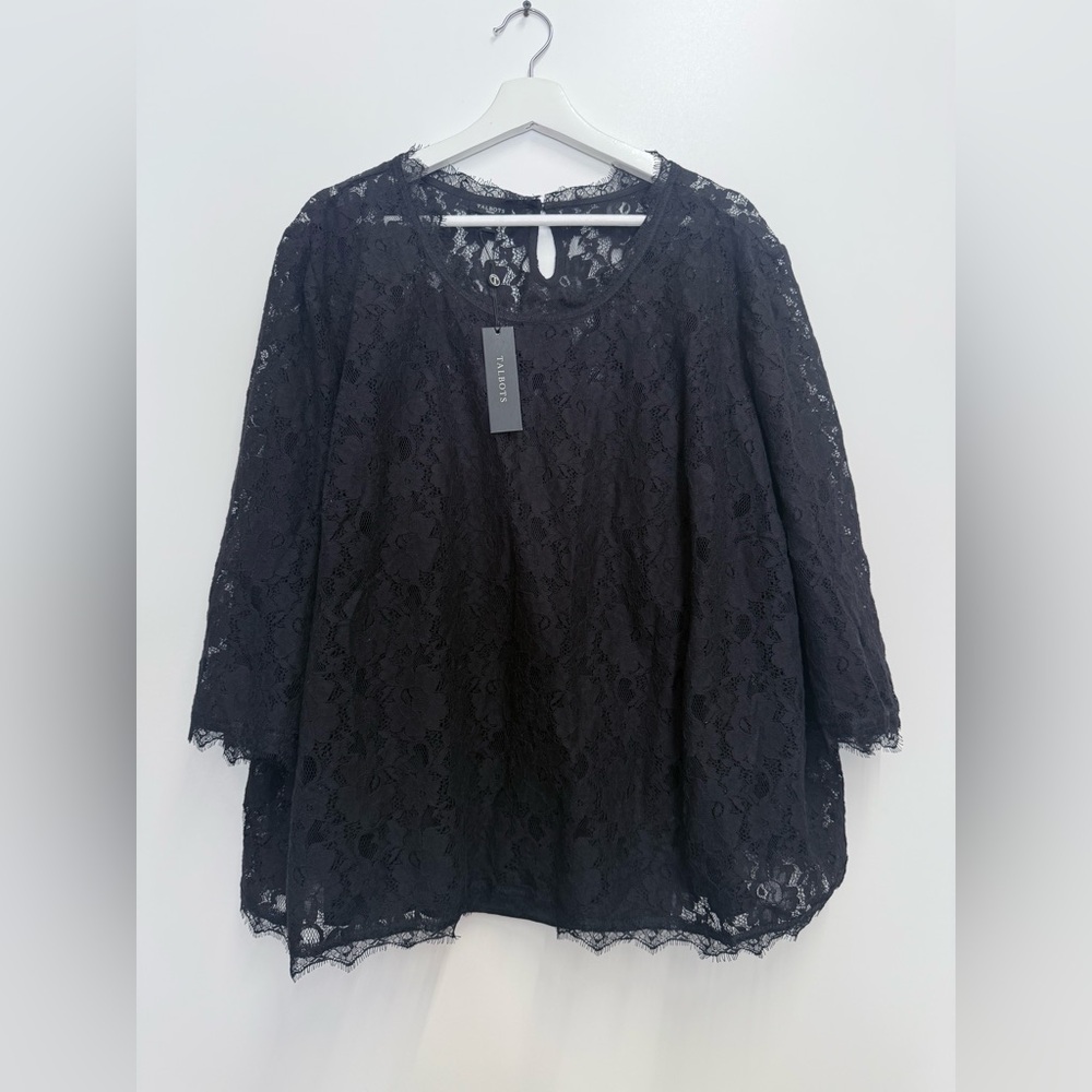NWT Talbots Black 3/4 Sleeve Blouse 2 piece blouse & tank office work cocktail